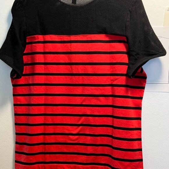 Lauren Ralph Lauren Red & Black Striped Mesh Back Zip Short Sleeve Top 1X - Picture 2 of 5